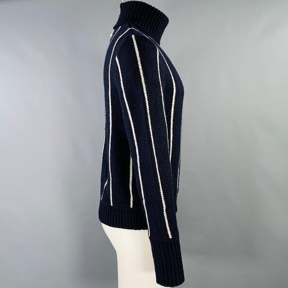 BLACK FLEECE Size M Navy White Pinstripe Wool Blend Turtleneck Sweater - Picture 2 of 5